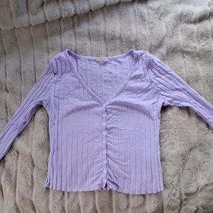 Lavender V-Neck Button-Up Women's Top